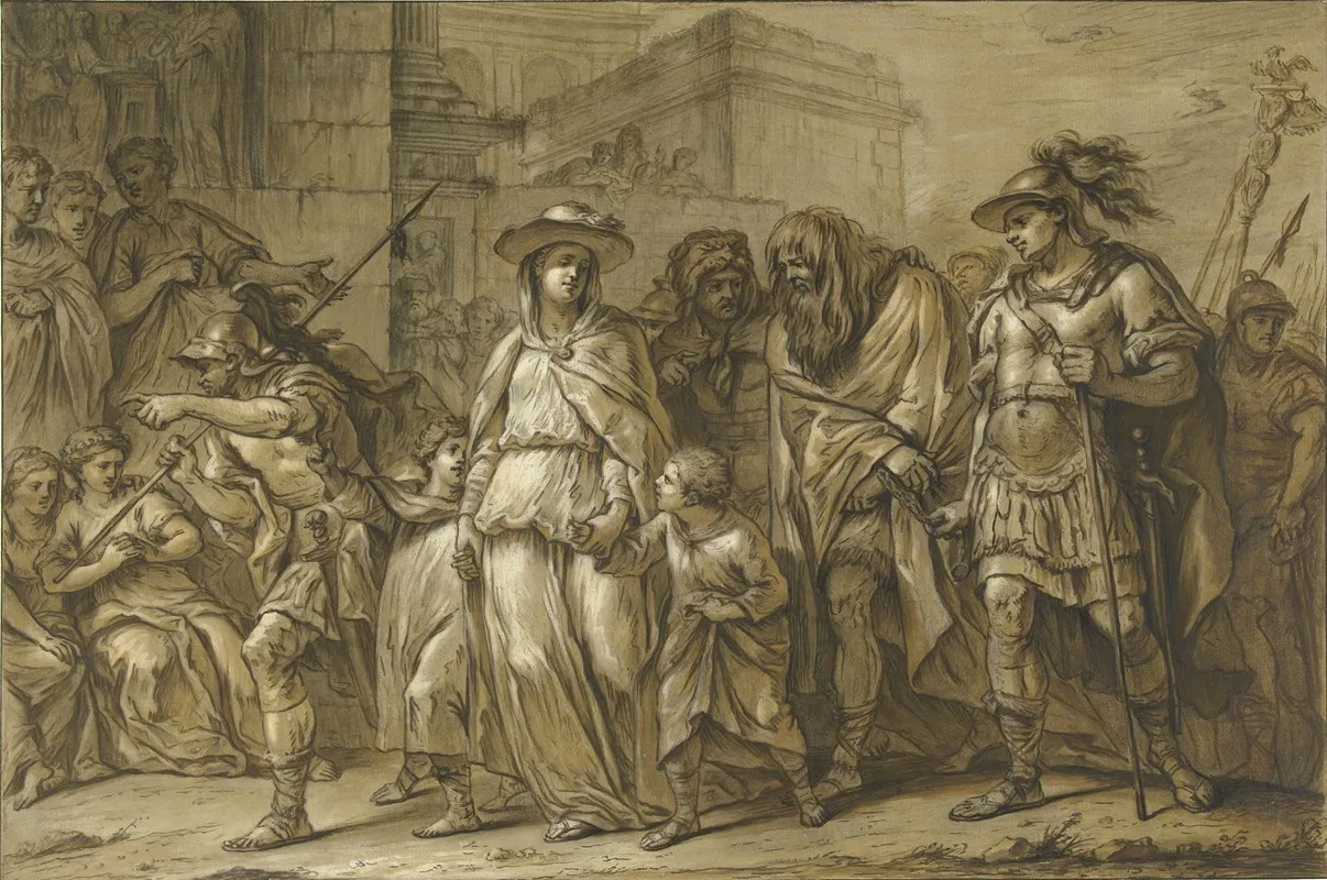 Julius Sabinus En Epponina Met Hun Twee Kinderen Als Gevangenen Door Rome Gevoerd Wall Art by Blaise Nicolas Lesueur - High-Resolution Digital Print