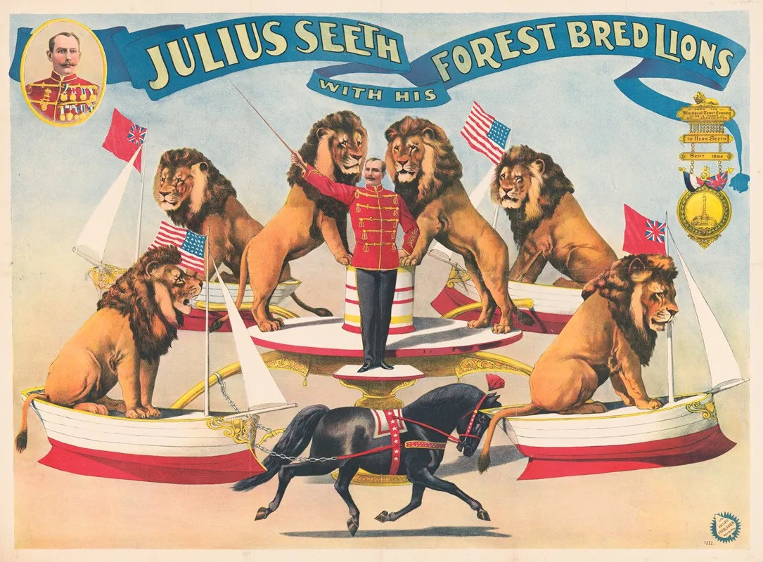 Julius Seeth With His Forest Bred Lions Wall Art by Adolf Friedländer Lith. - High-Resolution Digital Print