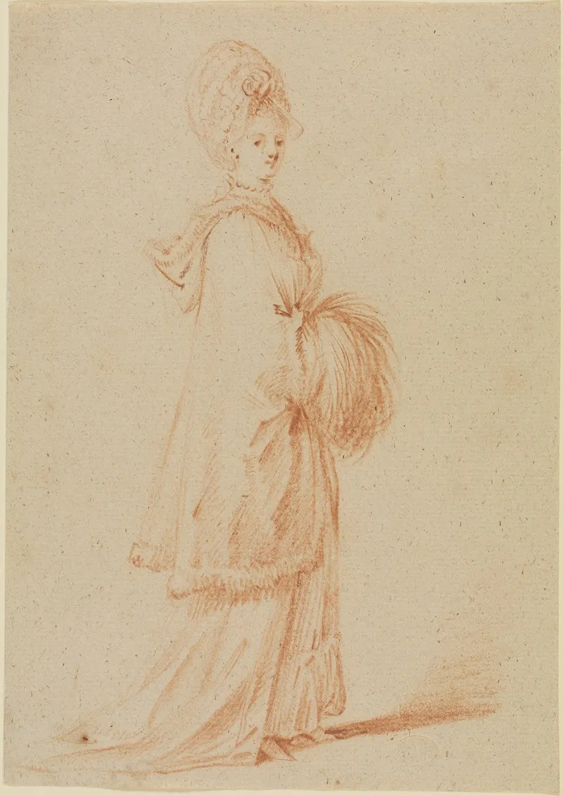 Junge Dame Im Cape Mit Kapuze Und Muff