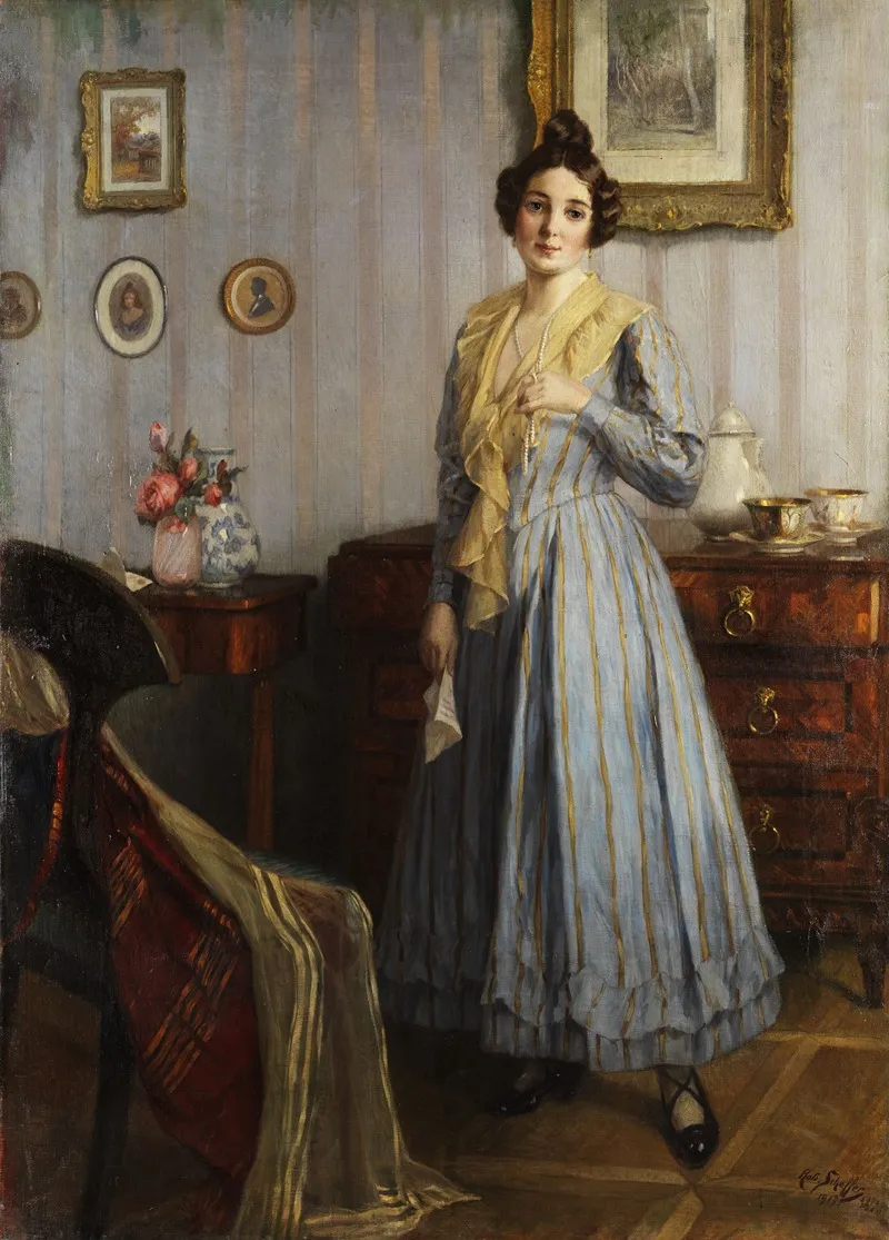 Junge Frau Im Biedermeier Interieur Wall Art by Robert Scheffer - High-Resolution Digital Print