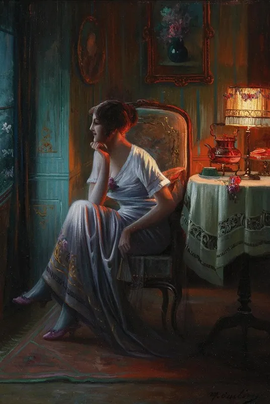 Junge Frau Im Lampenschein Wall Art by Max Carlier - High-Resolution Digital Print