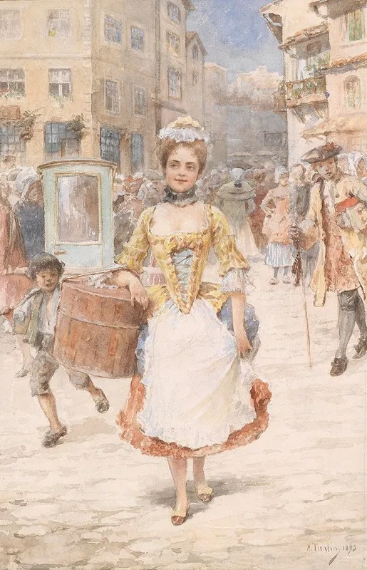 Junge Frau Mit Hutschachtel Wall Art by Angelo Trentin - High-Resolution Digital Print