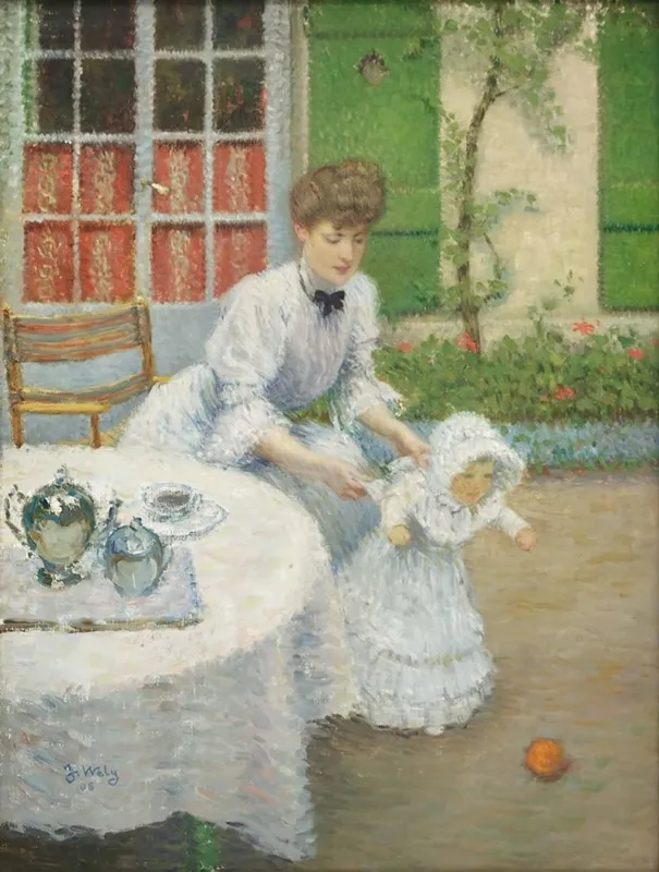 Junge Mutter Mit Ballspielendem Madchen Wall Art by Jacques Wély - High-Resolution Digital Print