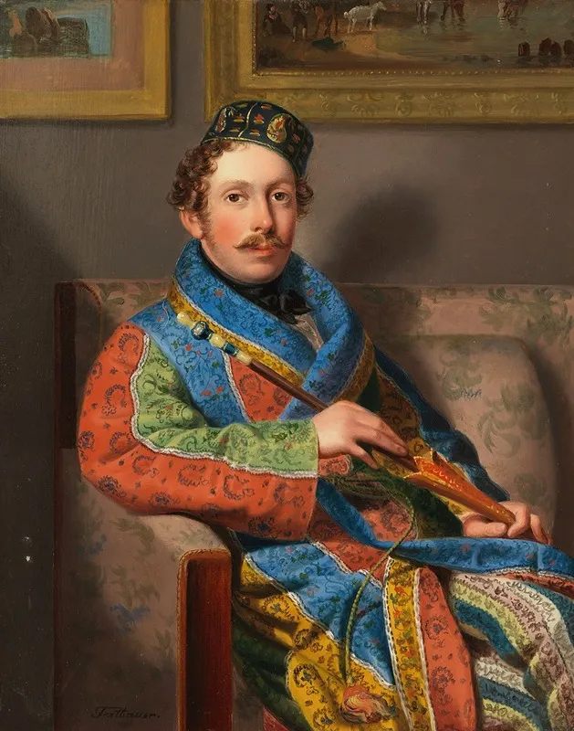 Junger Herr Im Rauchermantel Wall Art by Leopold Fertbauer - High-Resolution Digital Print