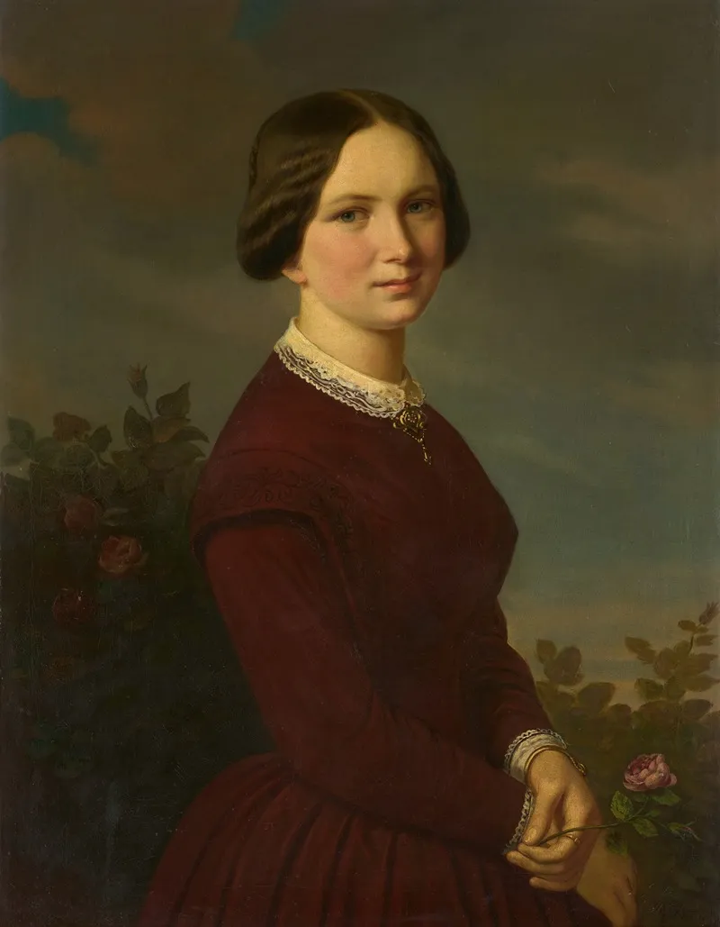Junges Madchen Mit Rose In Der Hand Wall Art by Wilhelm Dürr - High-Resolution Digital Print