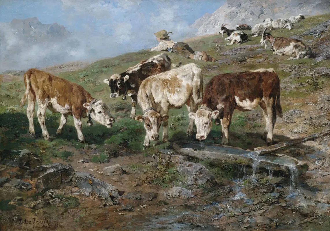 Jungvieh Am Klausenpas Wall Art by Anton Braith - High-Resolution Digital Print