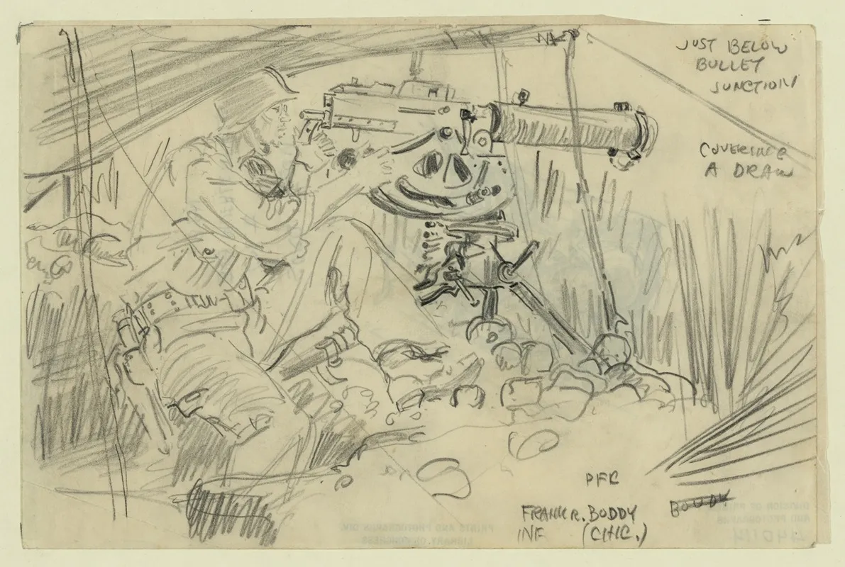 Just Below Bullet Junction Covering A Draw Pfc Frank R Boddy Inf Wall Art by Howard Brodie - High-Resolution Digital Print