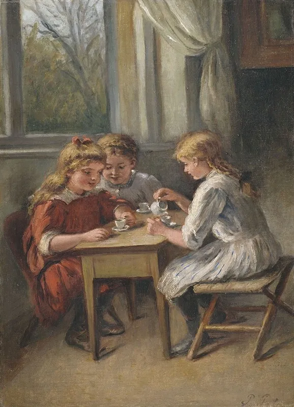 Kaffeeklatsch Drei Madchen Beim Kinderkaffee Wall Art by Pietronella Peters - High-Resolution Digital Print