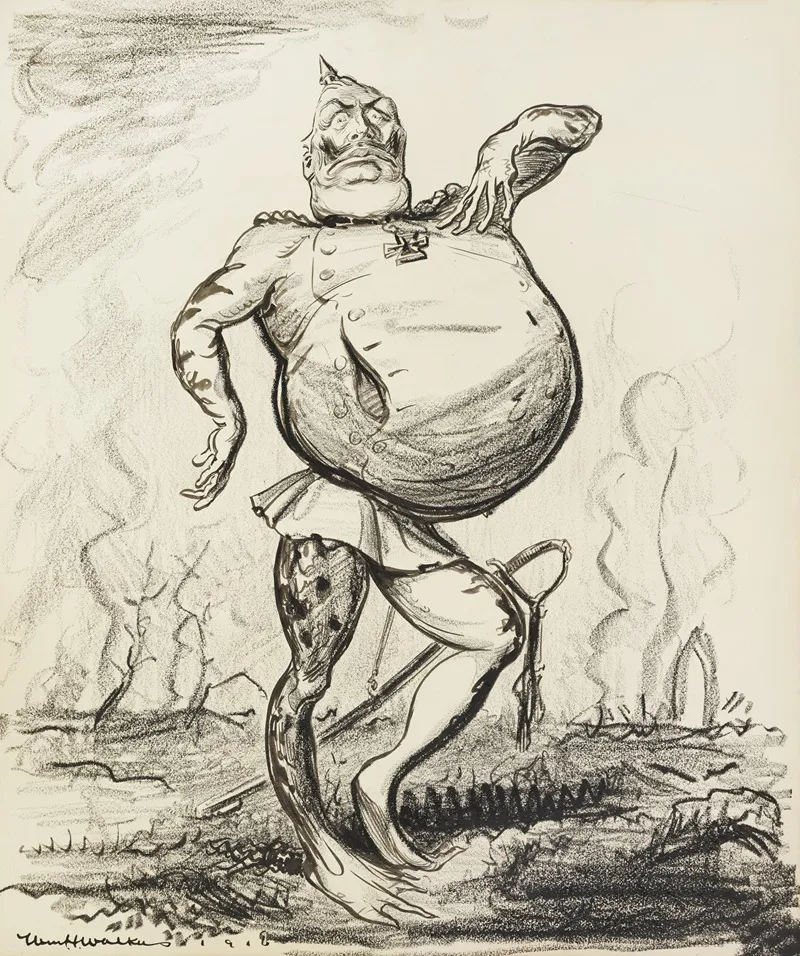 Kaiser Wilhelm Ii Depicted As A Frog With An Inflated Belly Standing Over A Ruined Smoky Field