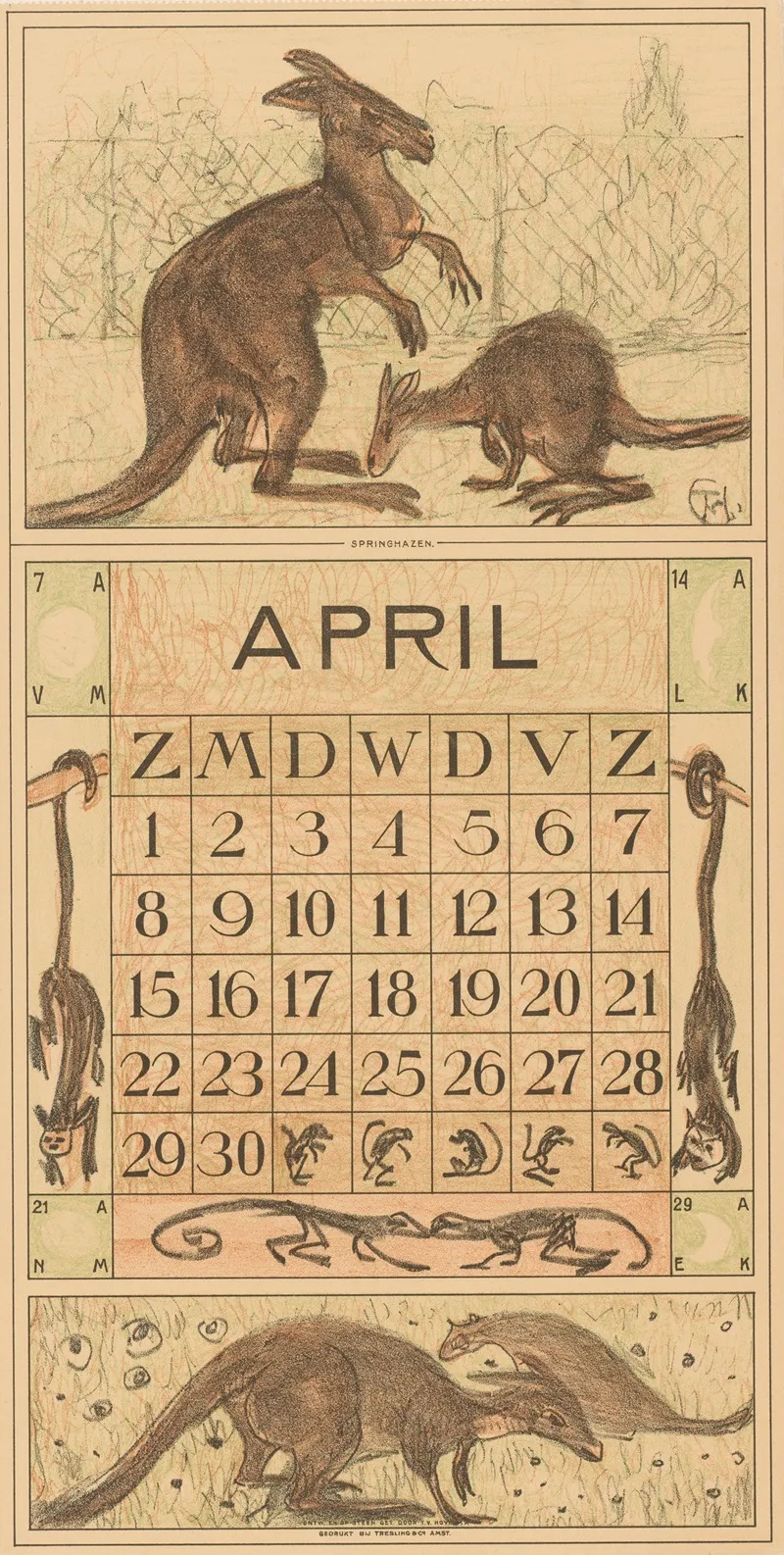 Kalender April Met Kangaroos
