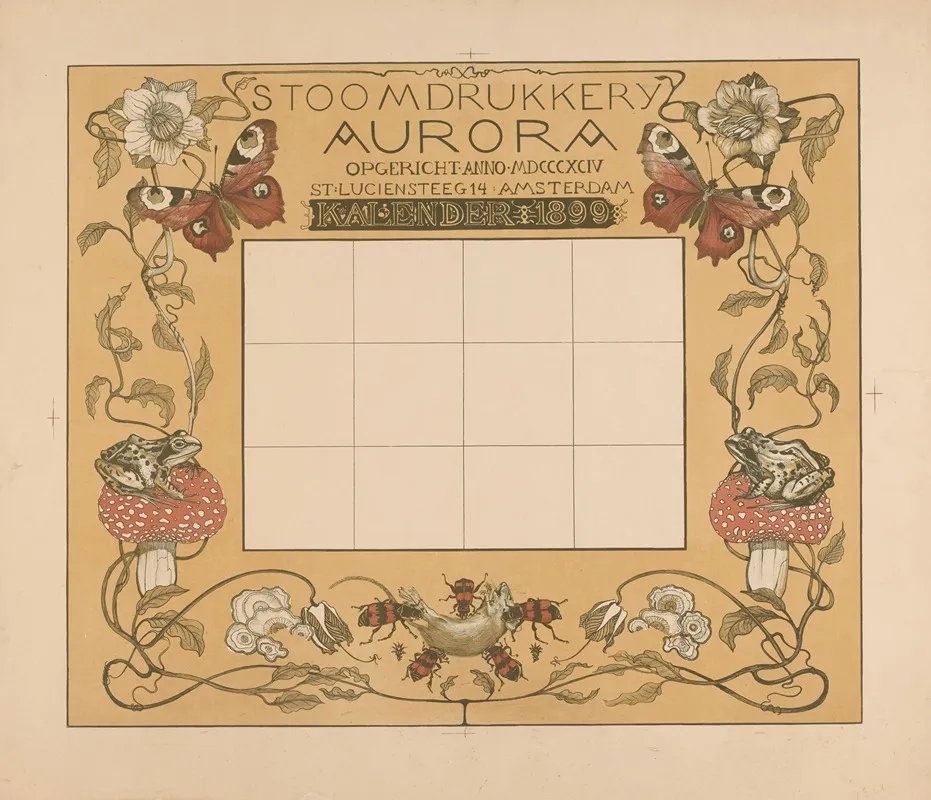 Kalender Van Het Jaar 1899 Met Bloemen Insecten En Kikkers 2