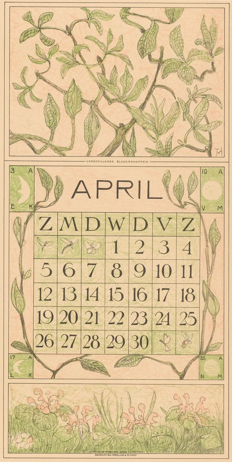 Kalenderblad April Met Bladeren