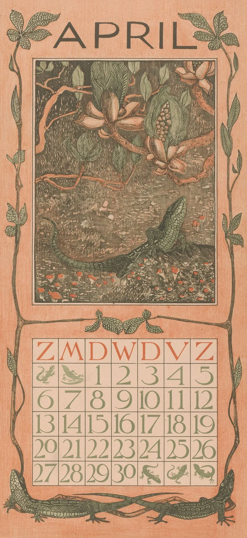 Kalenderblad April Met Een Hagedis