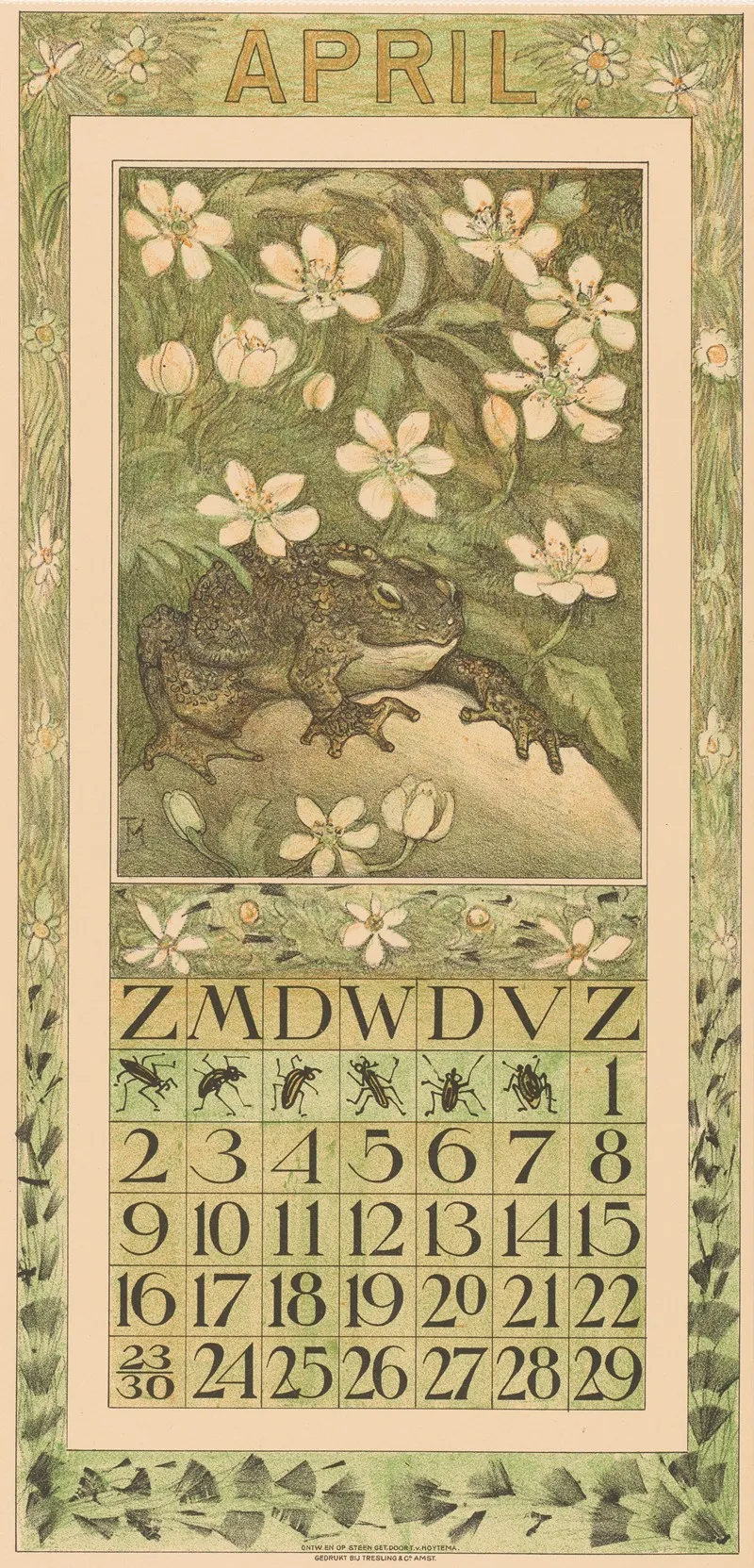 Kalenderblad April Met Kikker