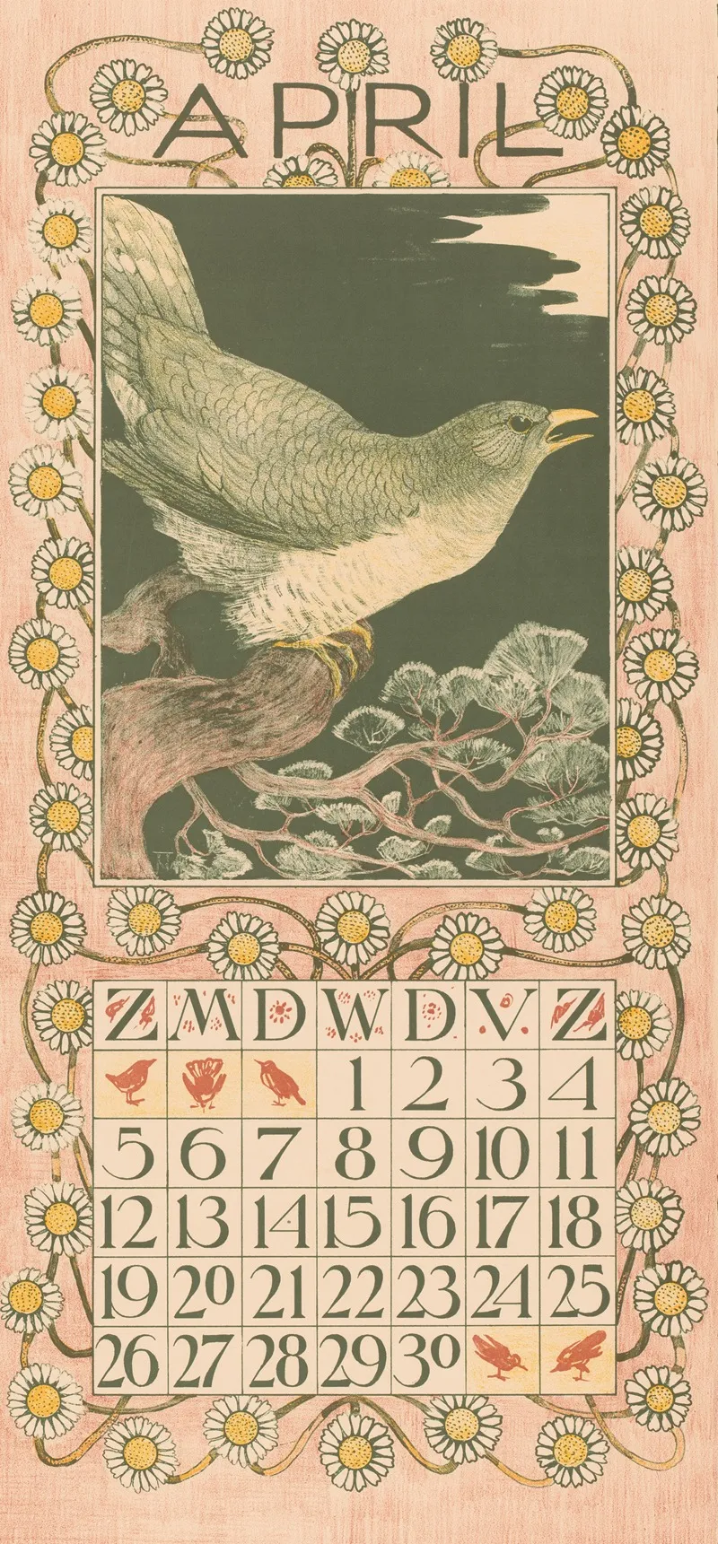 Kalenderblad April Met Koekoek