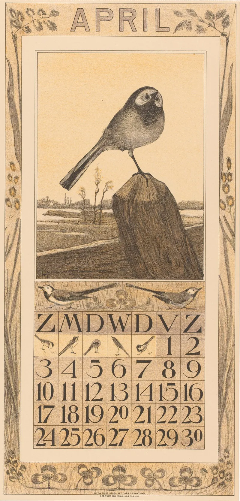 Kalenderblad April Met Kwikstaart