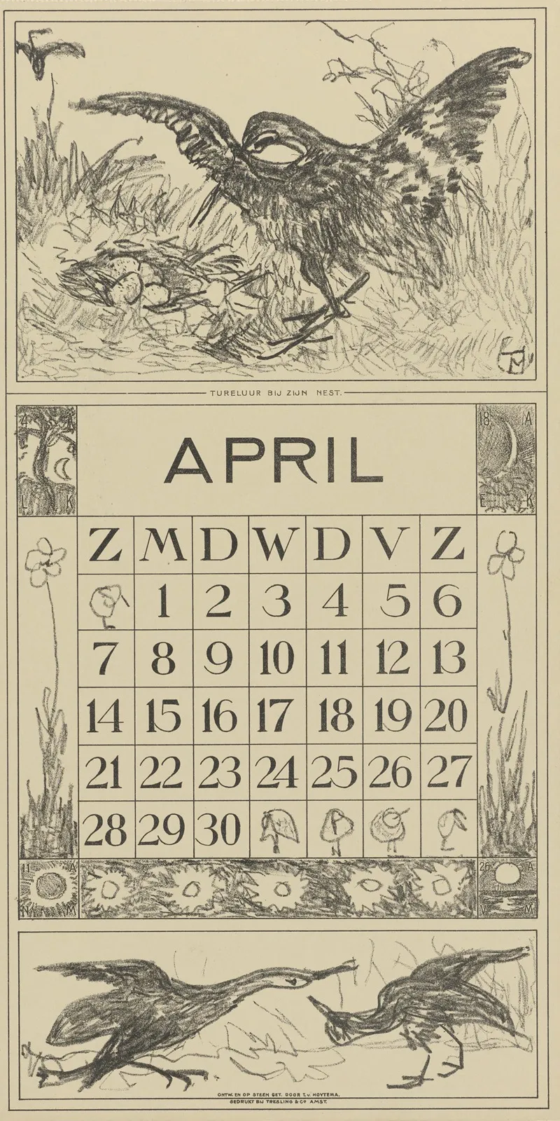 Kalenderblad April Met Tureluur