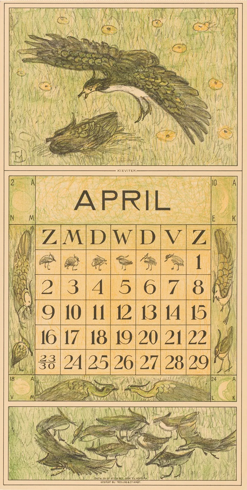 Kalenderblad April Met Twee Kieviten
