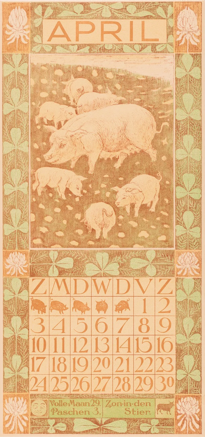 Kalenderblad April Met Varkens