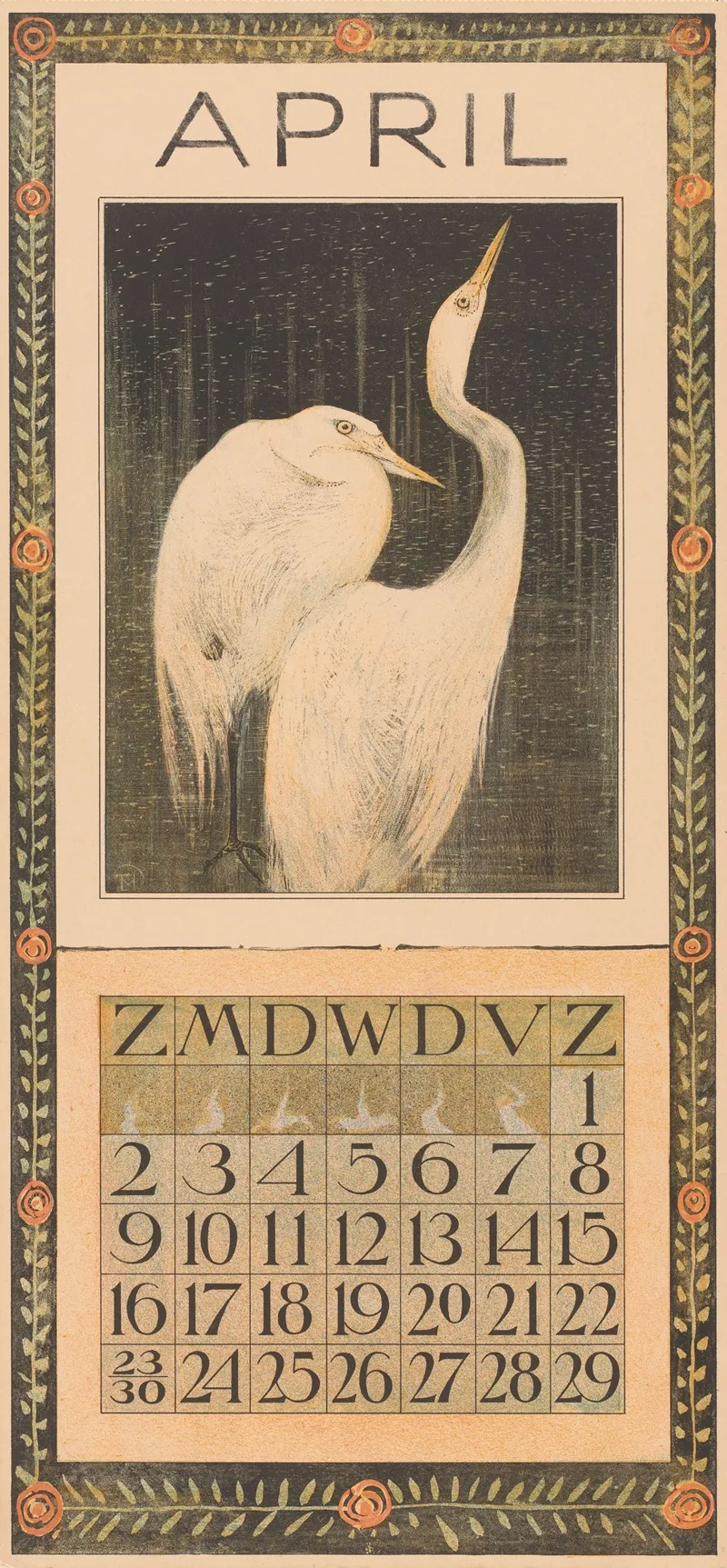 Kalenderblad April Met Zilverreigers