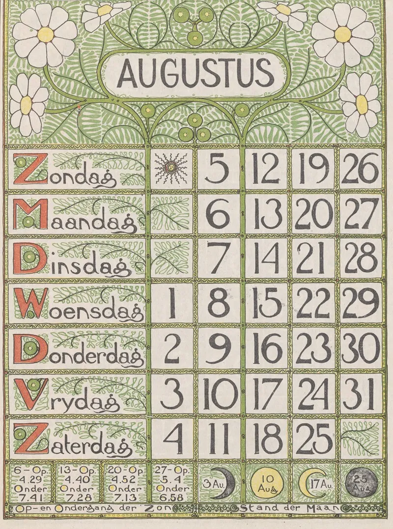 Kalenderblad Augustus 1900
