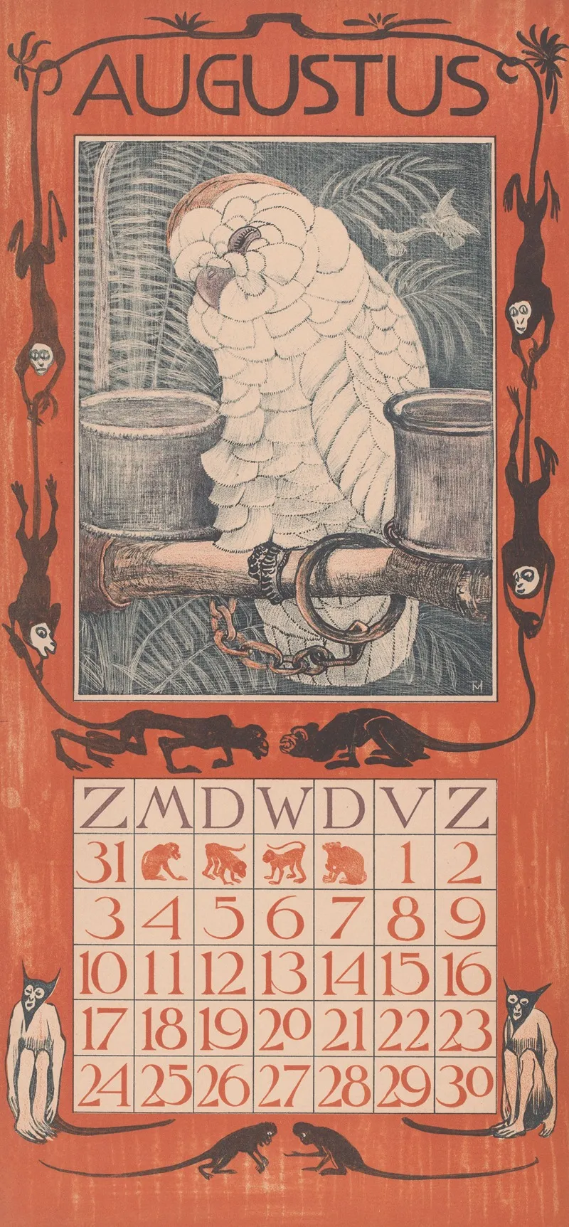 Kalenderblad Augustus Met Kaketoe