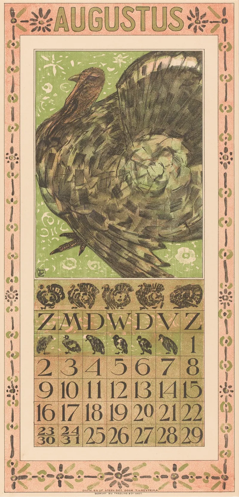 Kalenderblad Augustus Met Kalkoen