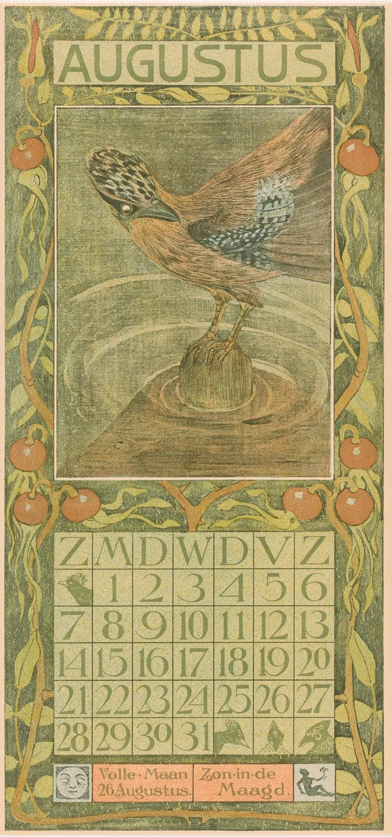 Kalenderblad Augustus Met Vlaamse Gaai