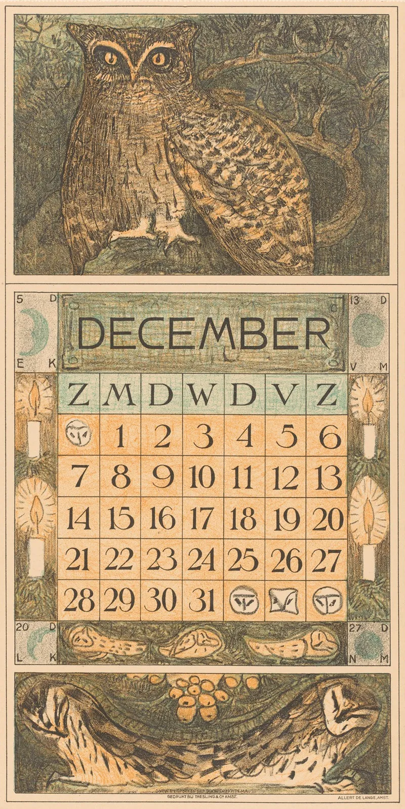 Kalenderblad December Met Een Oehoe
