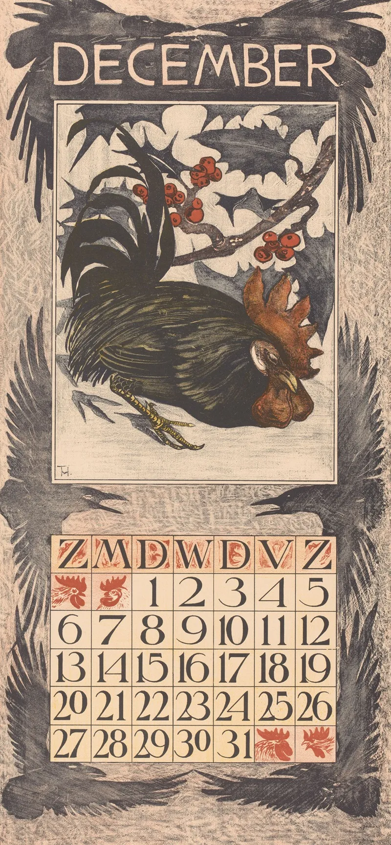 Kalenderblad December Met Haan