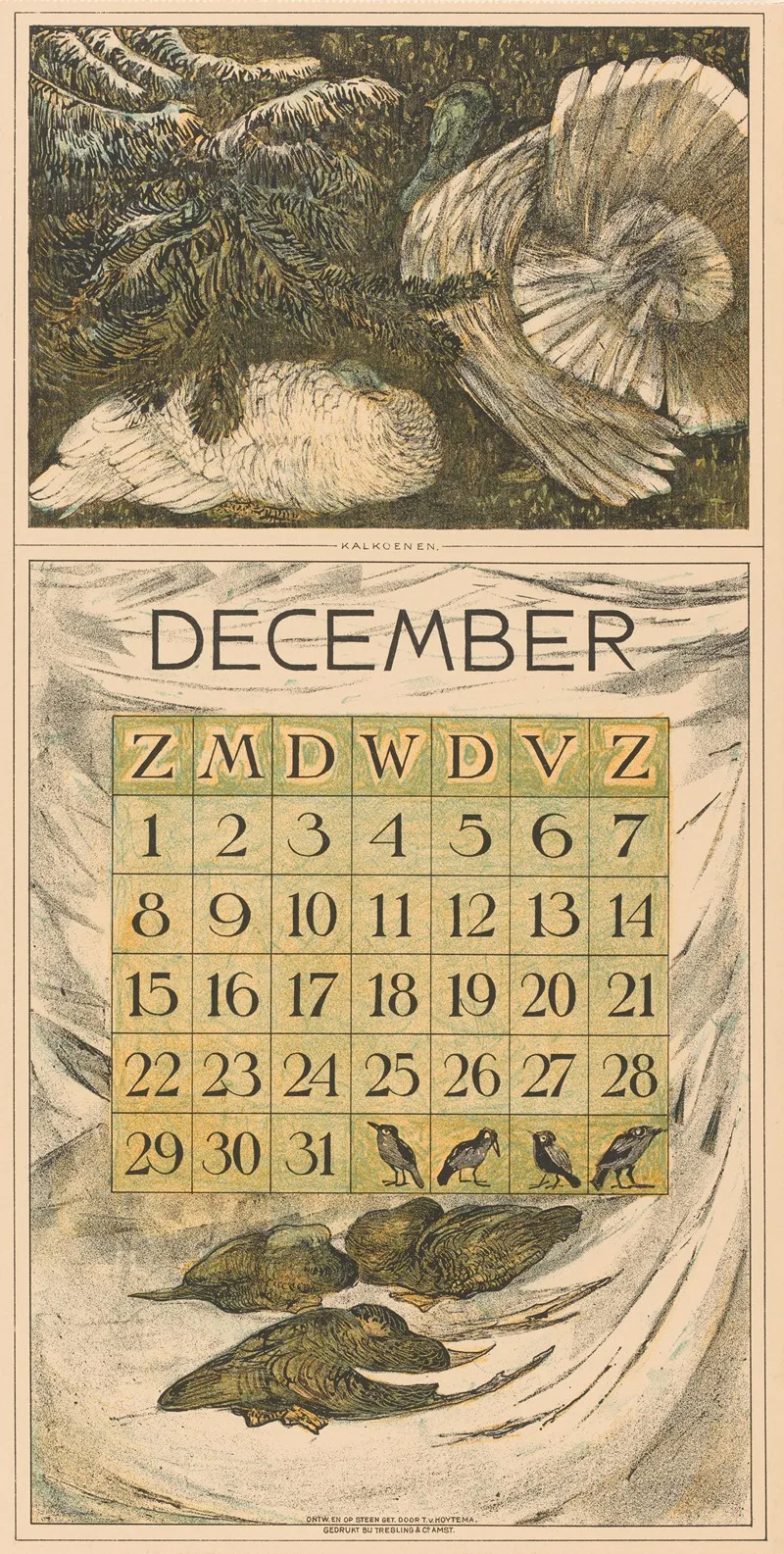 Kalenderblad December Met Kalkoenen En Eenden