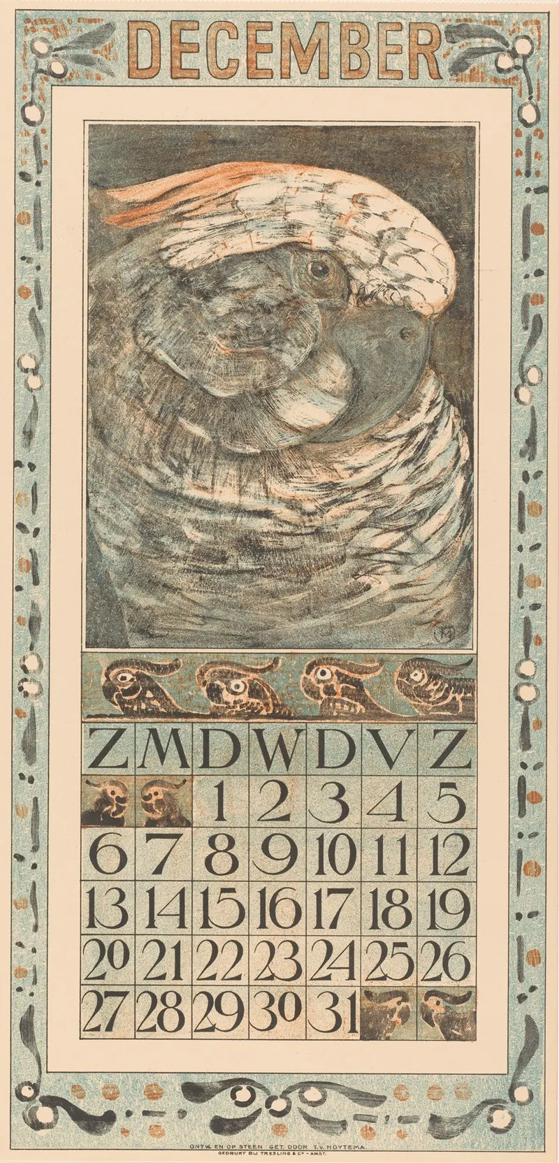 Kalenderblad December Met Papegaai