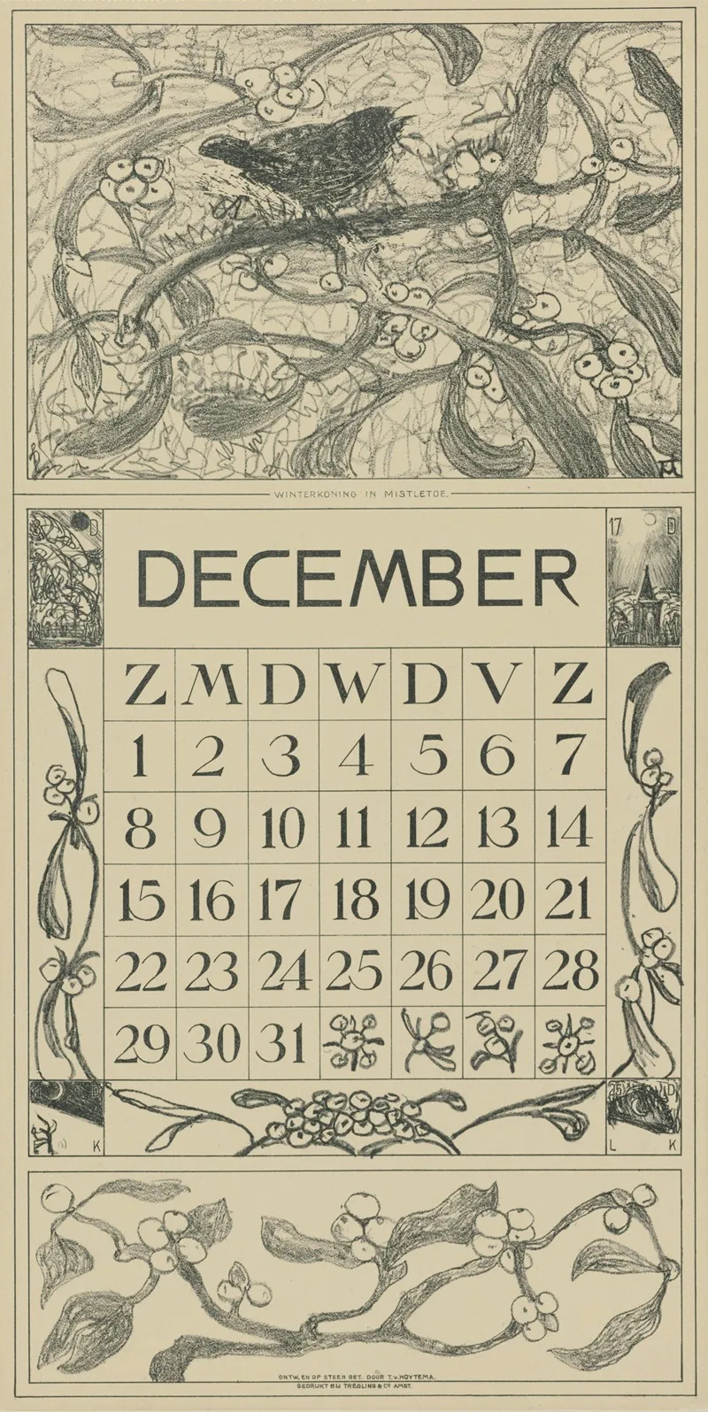 Kalenderblad December Met Winterkoninkje 2