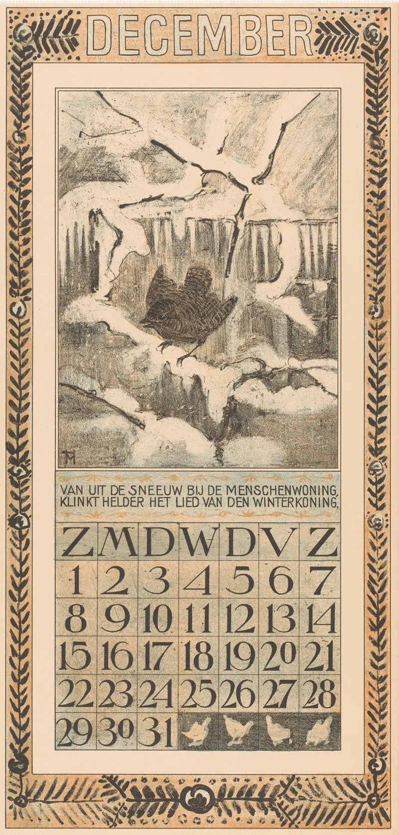 Kalenderblad December Met Winterkoninkje