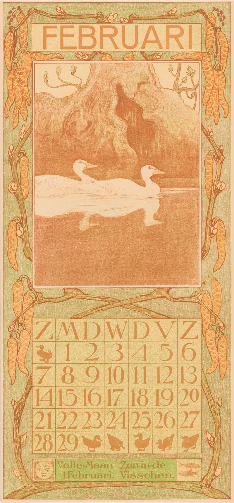 Kalenderblad Februari Met Eenden 2