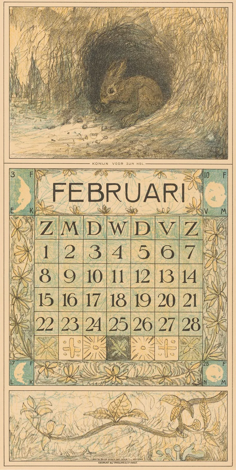 Kalenderblad Februari Met Konijn
