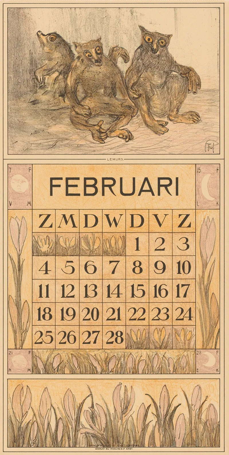 Kalenderblad Februari Met Lemuren