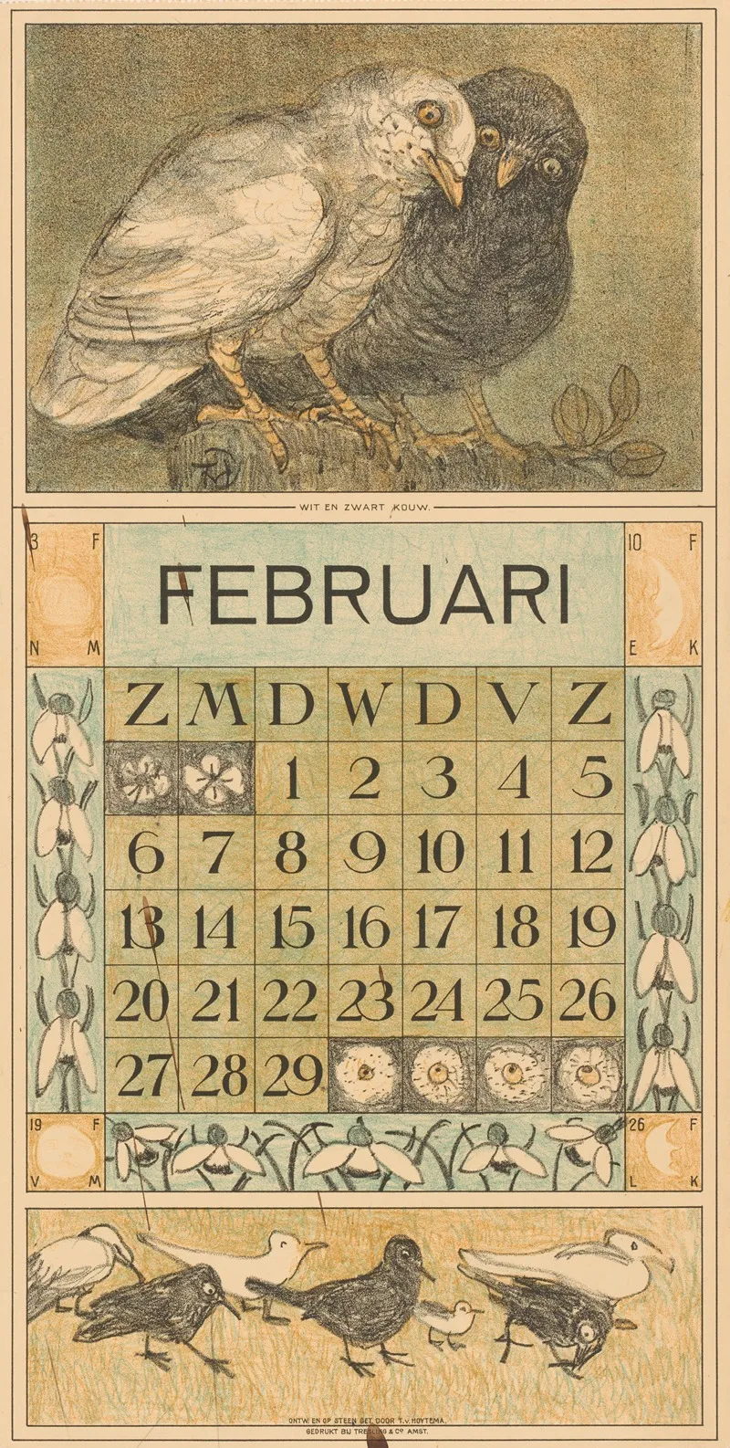 Kalenderblad Februari Met Twee Kauwen