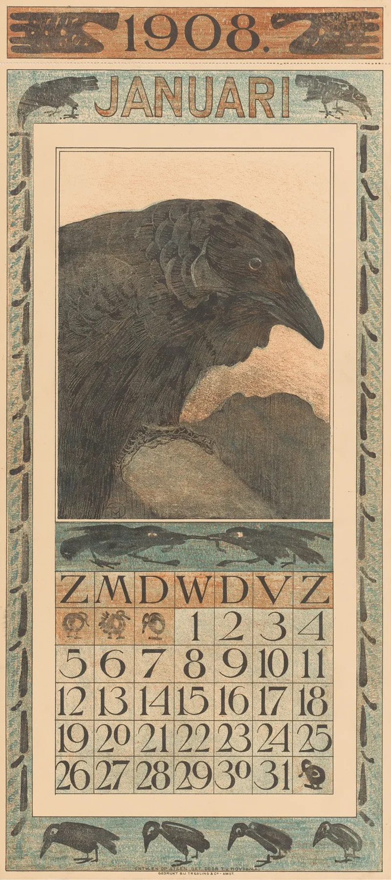 Kalenderblad Januari Met Kraai