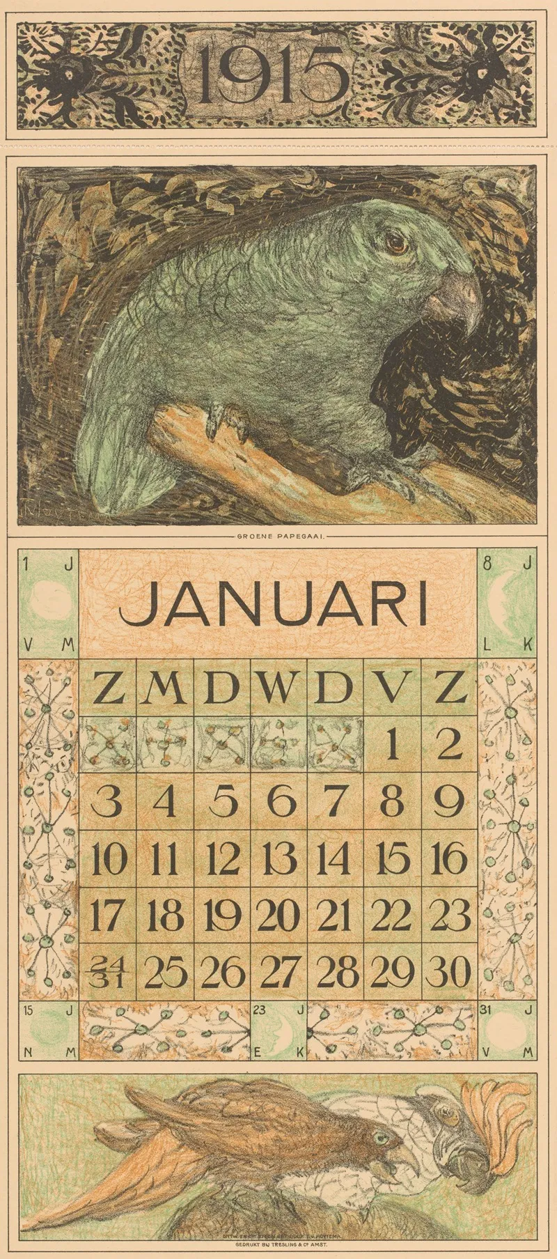 Kalenderblad Januari Met Papegaai