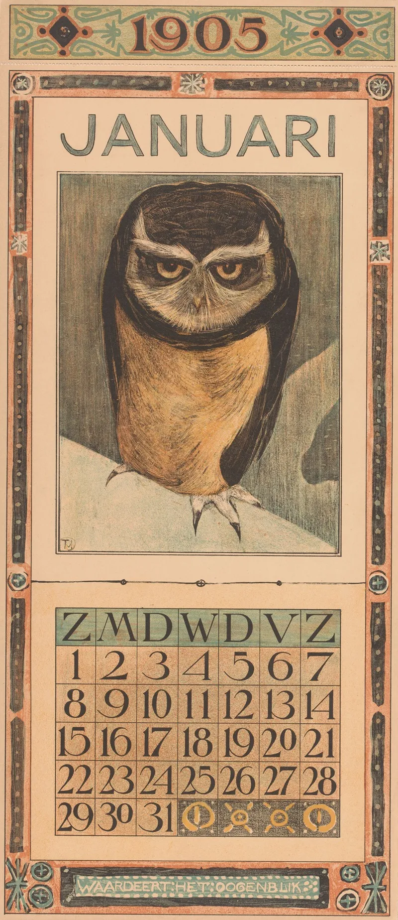 Kalenderblad Januari Met Uil