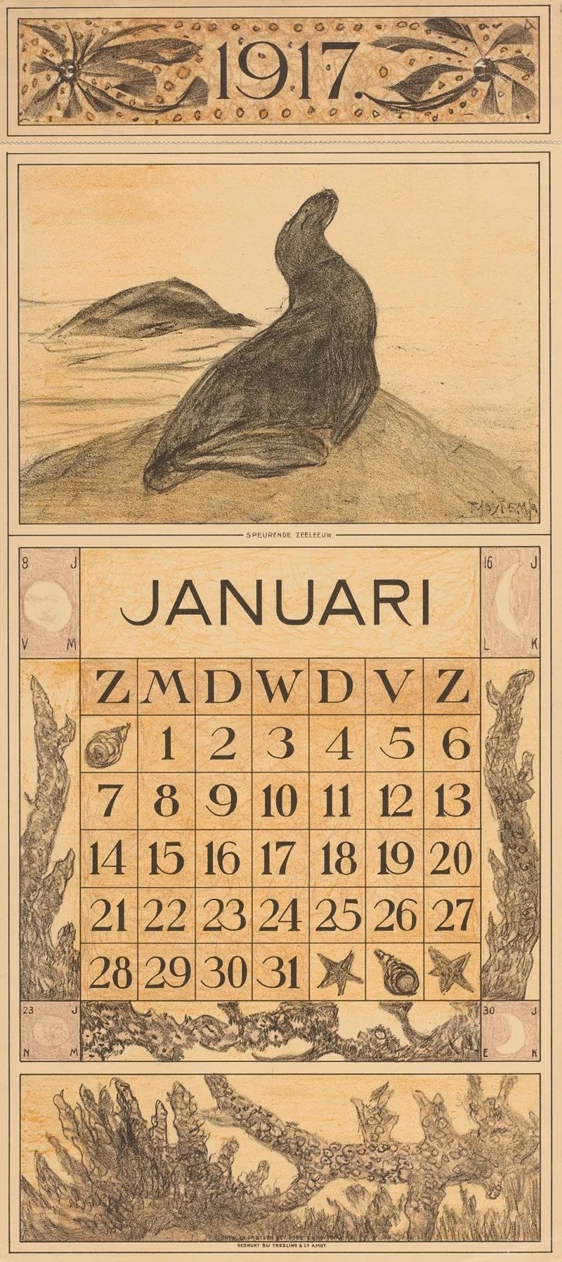 Kalenderblad Januari Met Zeeleeuw