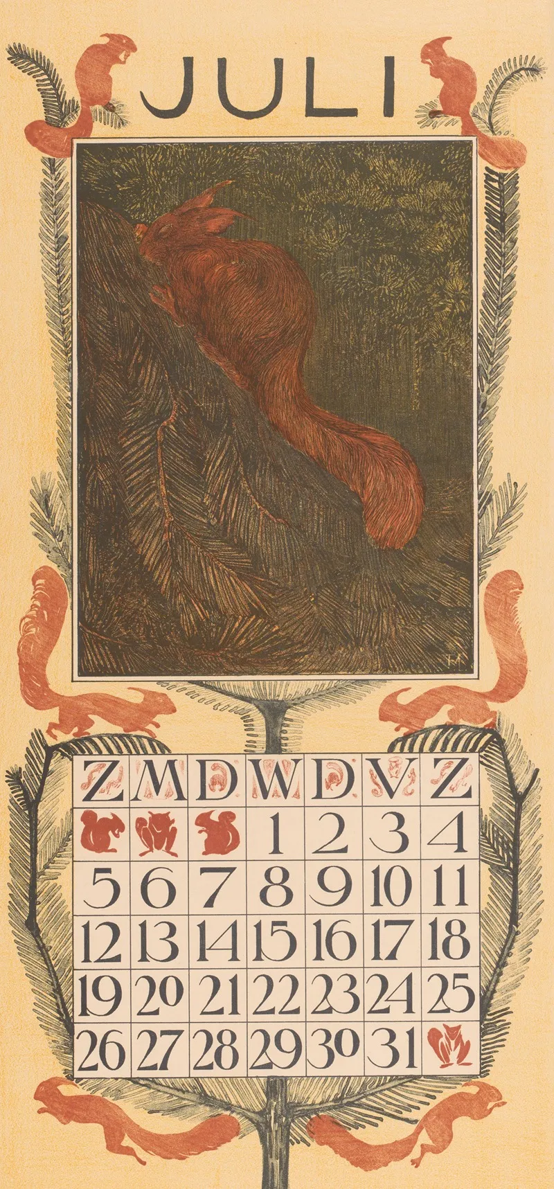 Kalenderblad Juli Met Een Eekhoorn
