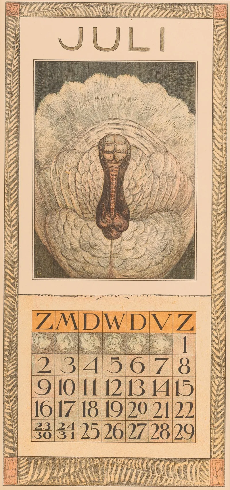 Kalenderblad Juli Met Kalkoen