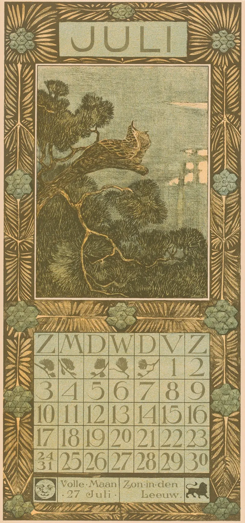 Kalenderblad Juli Met Koekoek