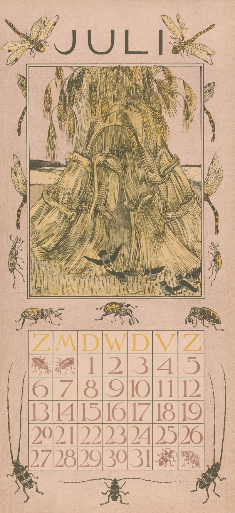 Kalenderblad Juli Met Korenschoven