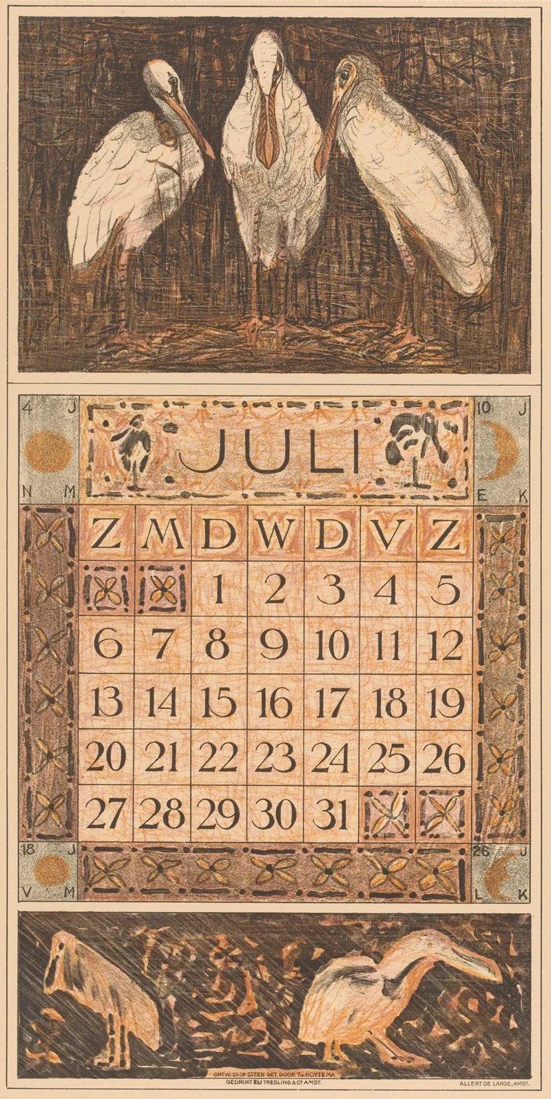 Kalenderblad Juli Met Lepelaars