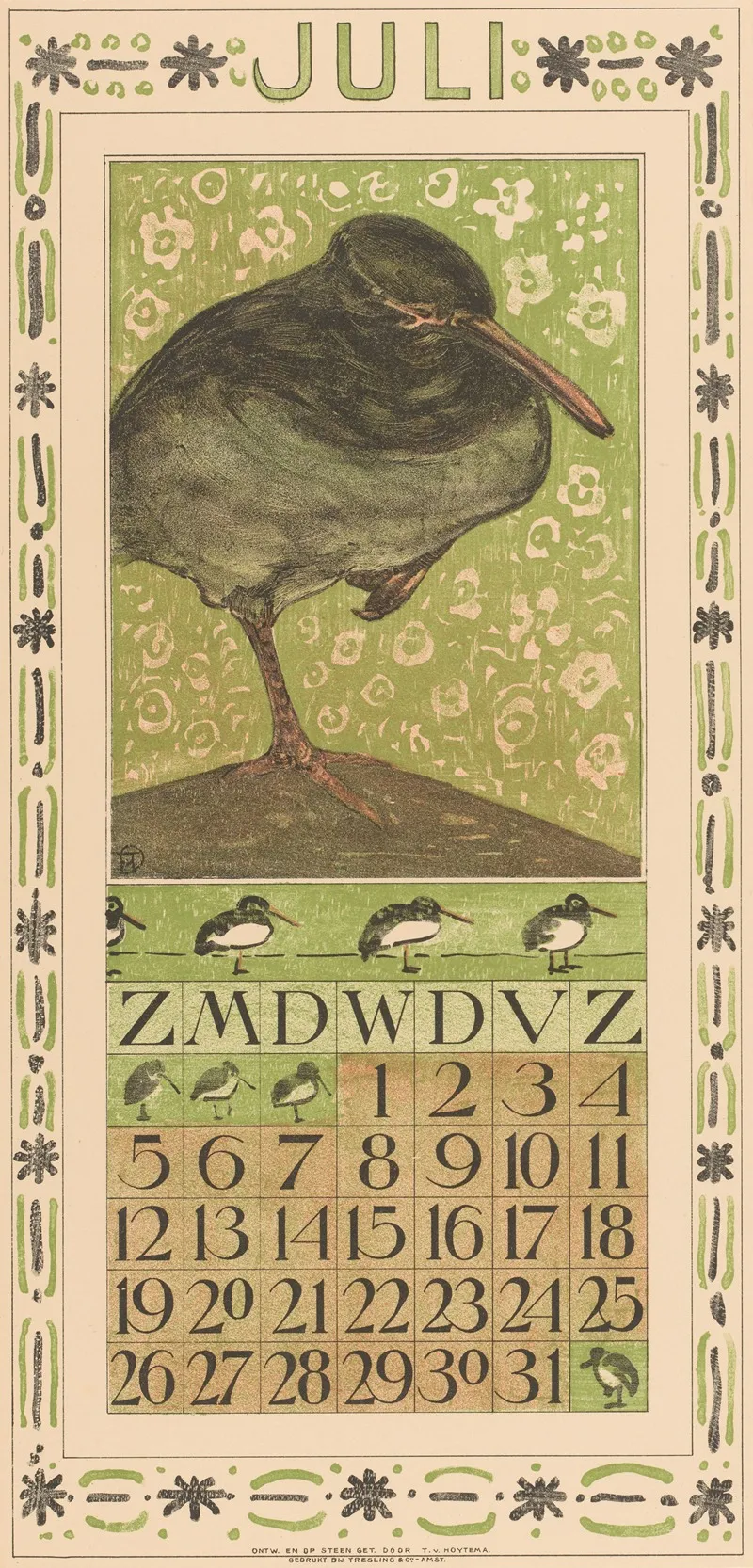 Kalenderblad Juli Met Scholekster