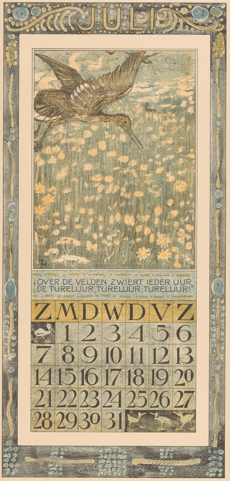 Kalenderblad Juli Met Tureluur
