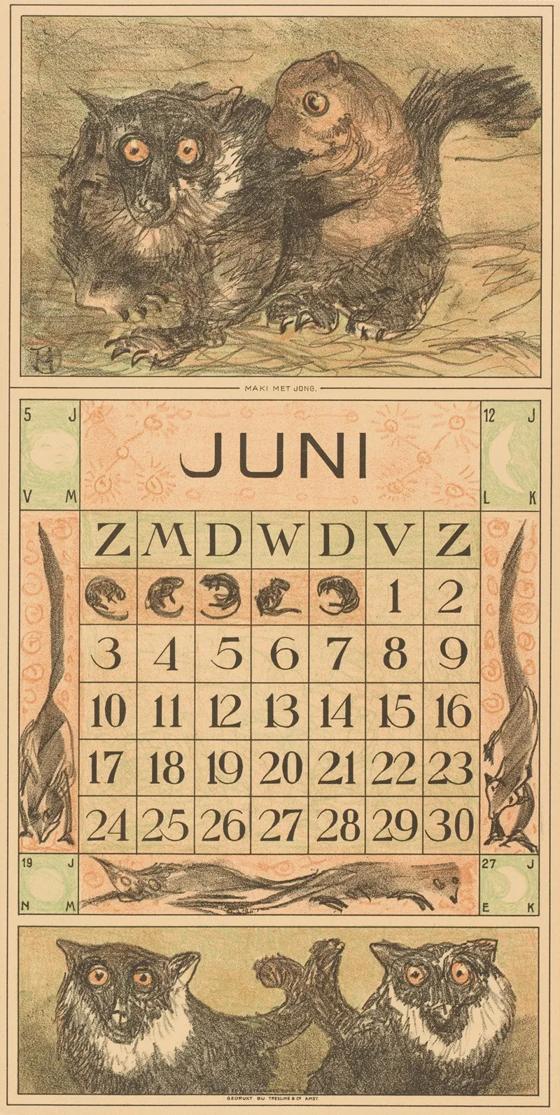 Kalenderblad Juni Met Makis